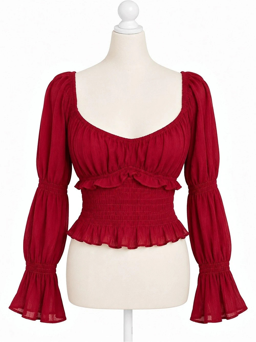 Le Lis Collection Burgundy Smocked Crop Top L Puff Sleeve Ruffle Boho Coquette